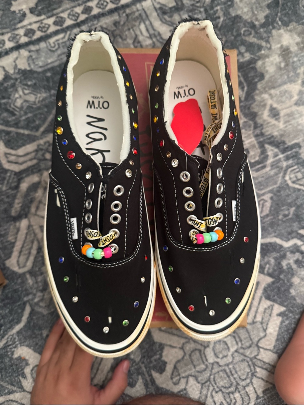 Vans Black Low-Top Sneakers with Multicolor Gem Accents